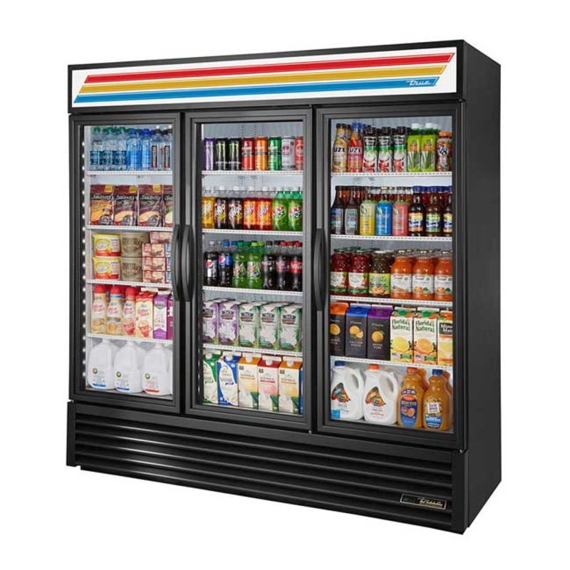 True GDM-72-LD Three Section Glass Door Refrigerated Merchandiser, Black