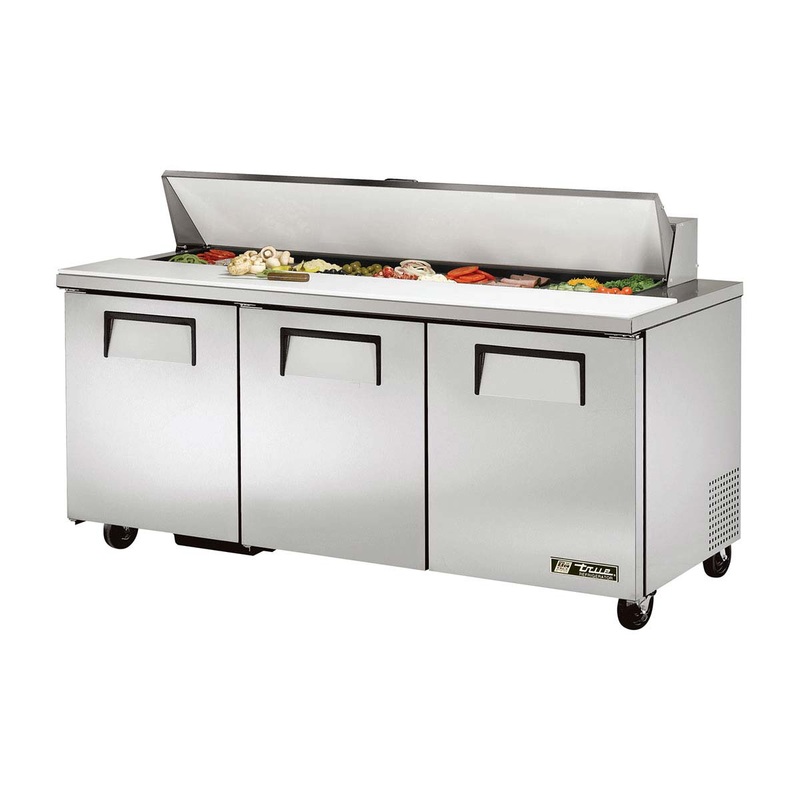 True TSSU-72-18-HC Solid 3 Door Sandwich / Salad Refrigerated Prep Table, Stainless Steel 72" Wide