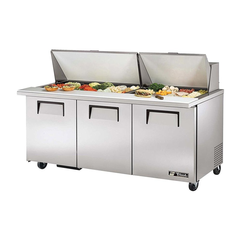 True TSSU-72-30M-B-ST Solid 3 Door Mega-Top Sandwich / Salad Refrigerated Prep Table, Stainless Steel, 72"