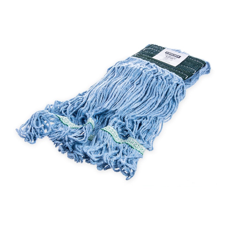 Carlisle 369448B14 Flo-Pac Medium Looped-End Mop Head, Blue w/ Green Band