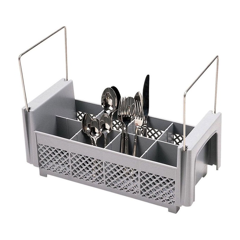 Cambro 8FB434151 Camrack 1/2 Size Flatware Rack w/ Handles, 8 Compartment, Soft Gray