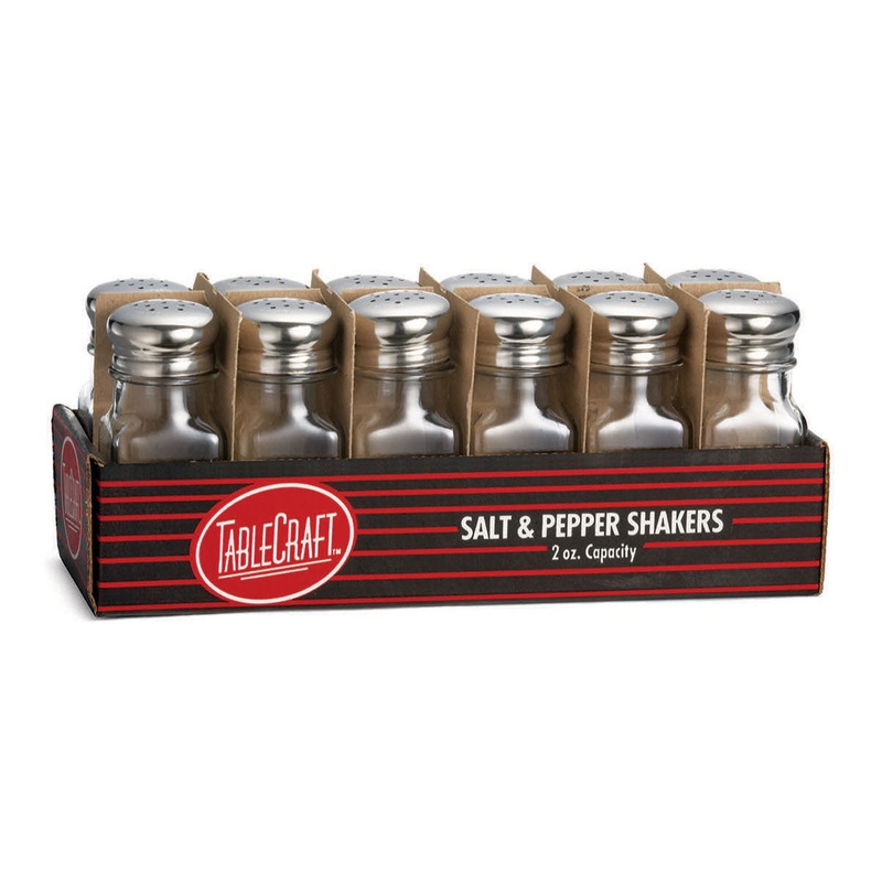 Tablecraft C154-12 Square Glass Salt & Pepper Shakers, 2 & oz., Pack of 12