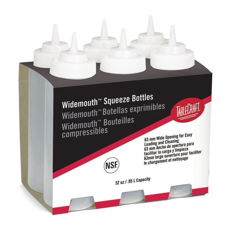 Tablecraft C3263C WideMouth Clear Squeeze Bottle, 32 oz., Pack of 6