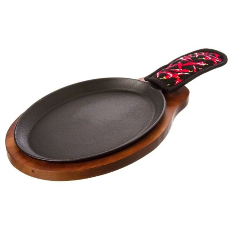 15" Cast Iron Fajita Set (Includes Wood Underliner)