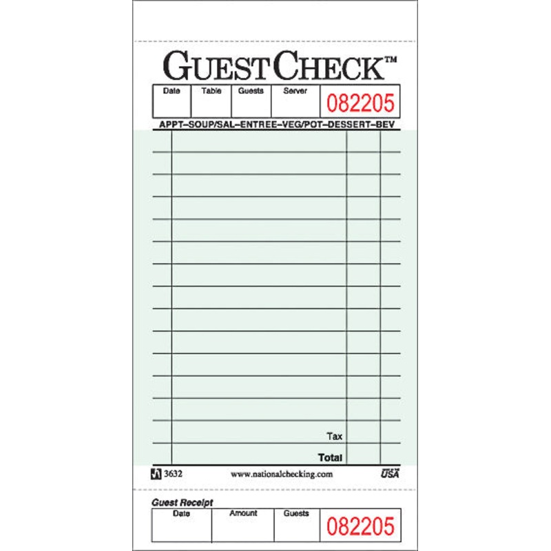 Guest Check G3632SP Single Copy w/ 15 Lines, Pack of 10