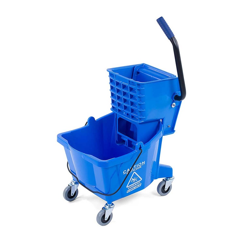 Carlisle 3690814 Flo-Pac Mop Bucket w/ Side Press Wringer, Blue, 26 qt.