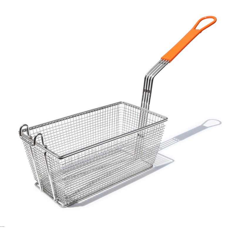 Culinary Essentials Deep Fryer Basket, 12 1/8" x 6 5/16" x 5 15/16", Orange Coated Handle