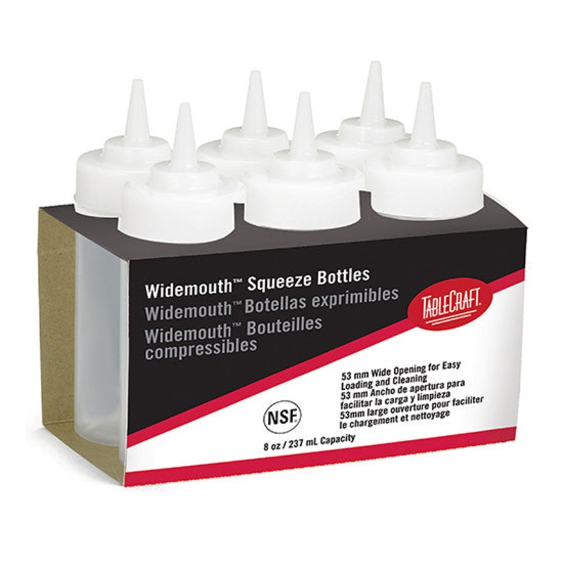 Tablecraft C10853C WideMouth Squeeze Bottle, Clear, 8 oz., Pack of 6