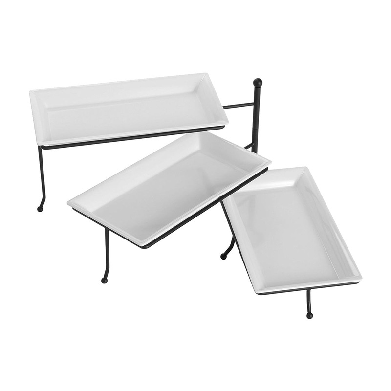 American Metalcraft TTRSMEL3 3 Tier Rectangular Display Stand Set With Melamine Bowls