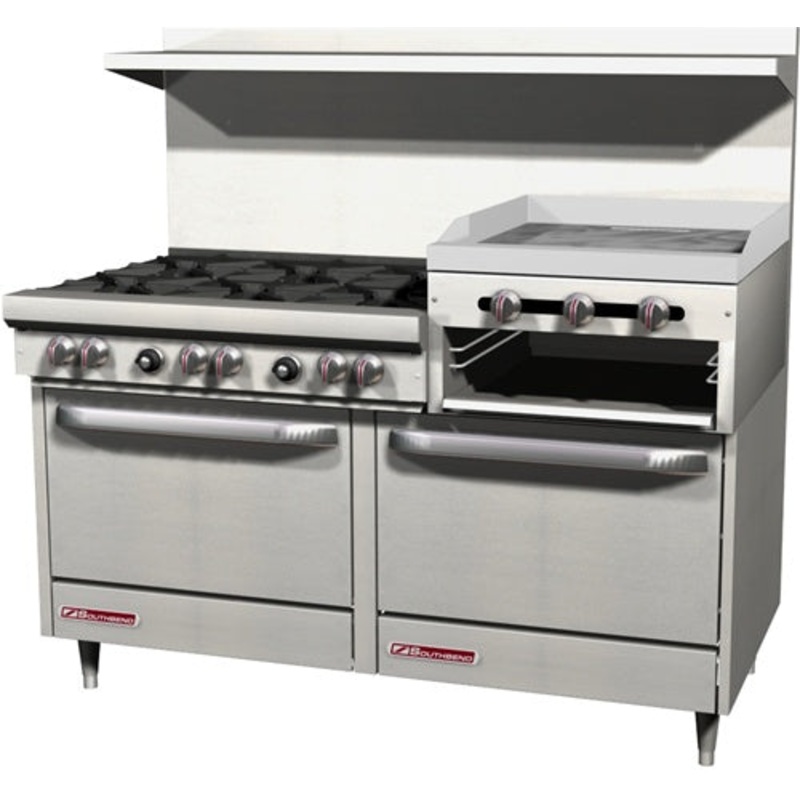 Southbend S60DD-2RR NAT Range w/ 24" Griddle / Broiler, 6 Burners, 2 Standard Ovens, Natural Gas, 60"
