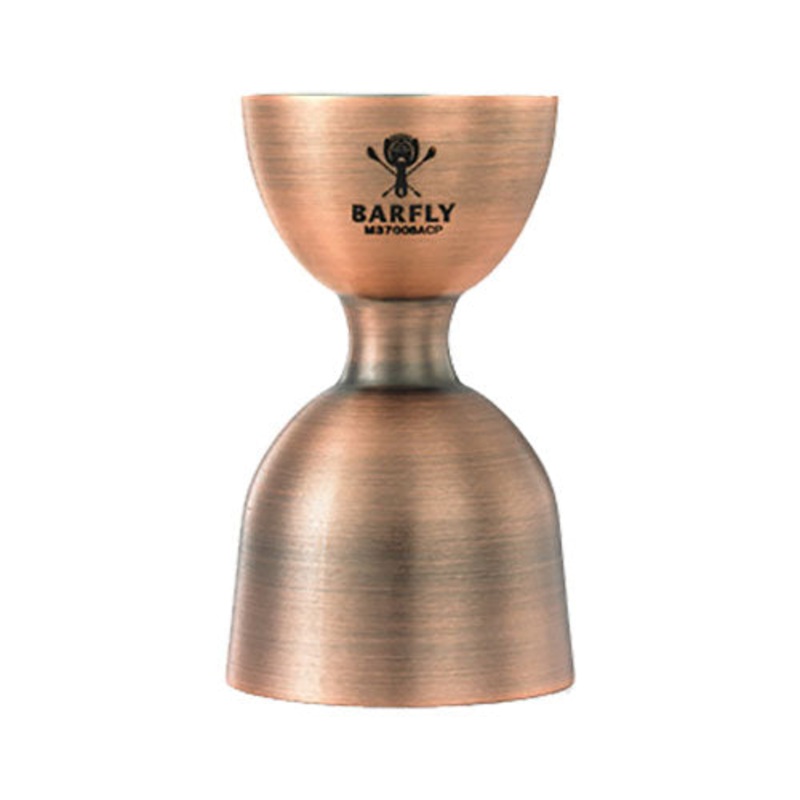 Barfly by Mercer M37006ACP Straight Rim Bell Jigger, Antique Copper, 1 & 2 oz. Pours