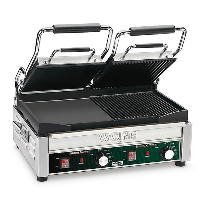 Waring WDG300 Panini Grill, Split Top, Half Flat / Half Ribbed, 240V