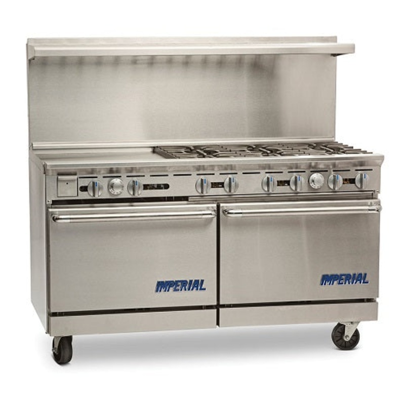 Imperial IR-6-G24 Restaurant Series Range with Griddle, 6 Burners, 2 Ovens, Natural Gas, 60"