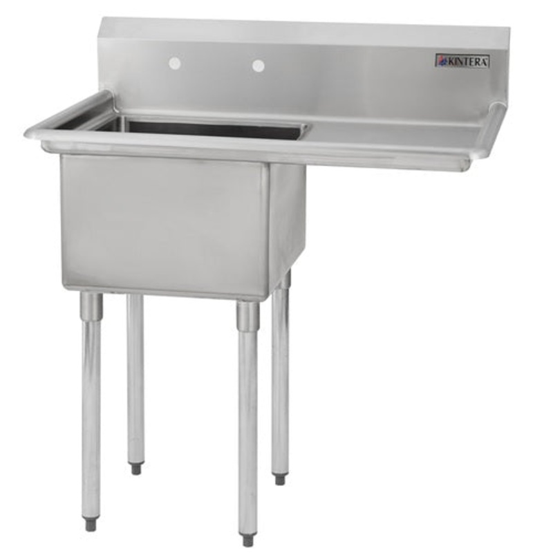 Kinter 955037 Stainless Steel 1 Compartment Sink w/ 18" Right Drainboard, 38-1/2" x 24" x 43"