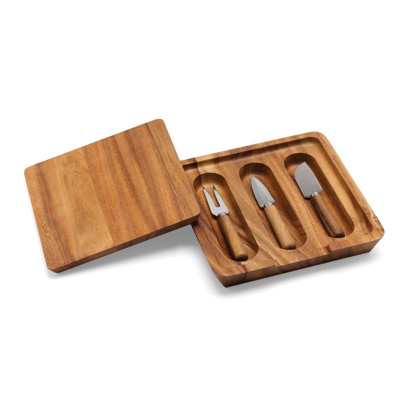 Ironwood Acacia Wood Gourmet Cheese Board and Knife Set 28681