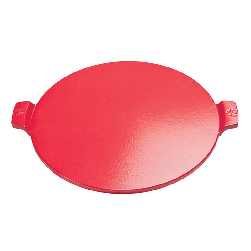 Pizzacraft 14.5" ThermaBond Round Glazed Pizza Stone with Handles  Red