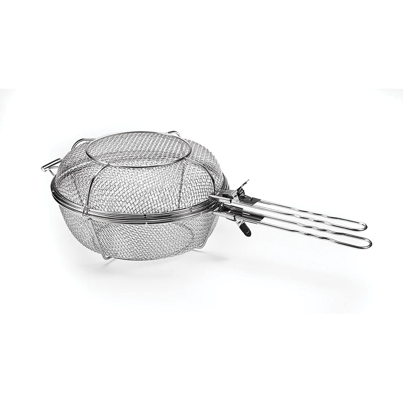Outset Jumbo Stainless Steel Grill Basket and Skillet with Removable Handle