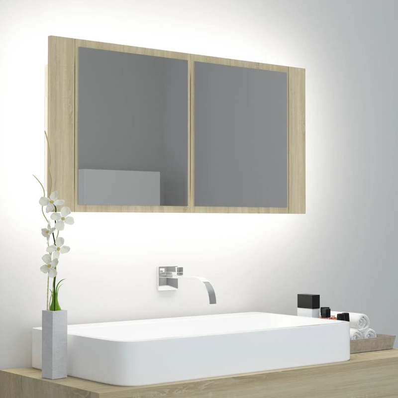 Armoire  miroir  LED de bain Chne sonoma 90x12x45 Acrylique