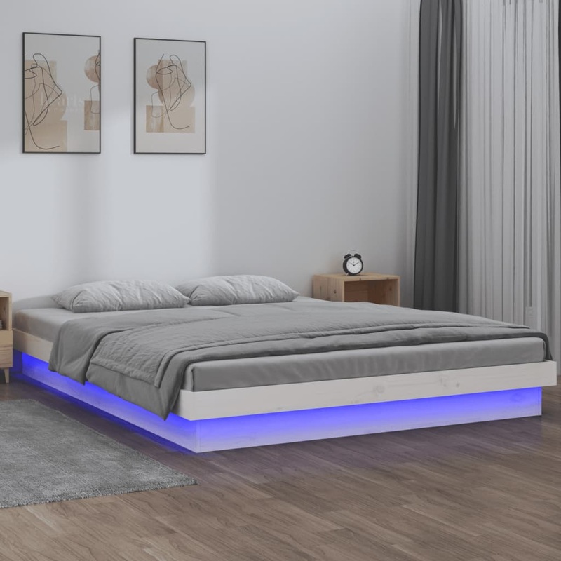 Cadre de lit  LED sans matelas blanc 140x190 cm bois massif