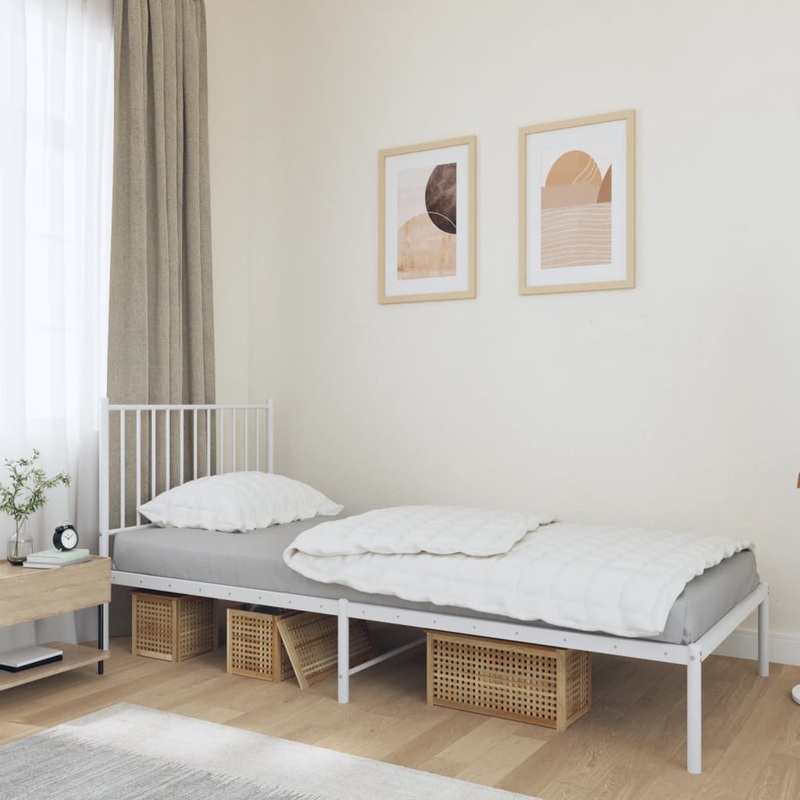 Cadre de lit mtal sans matelas avec tte de lit blanc 90x190cm