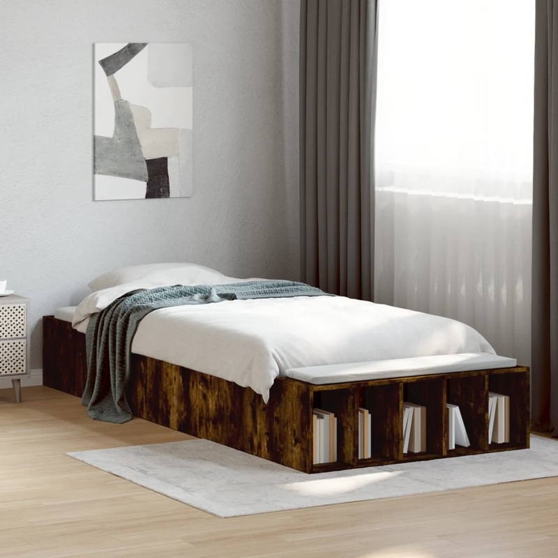Cadre de lit sans matelas chne fum 75x190 cm