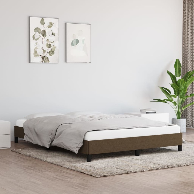 Cadre de lit sans matelas marron fonc 140x200 cm tissu