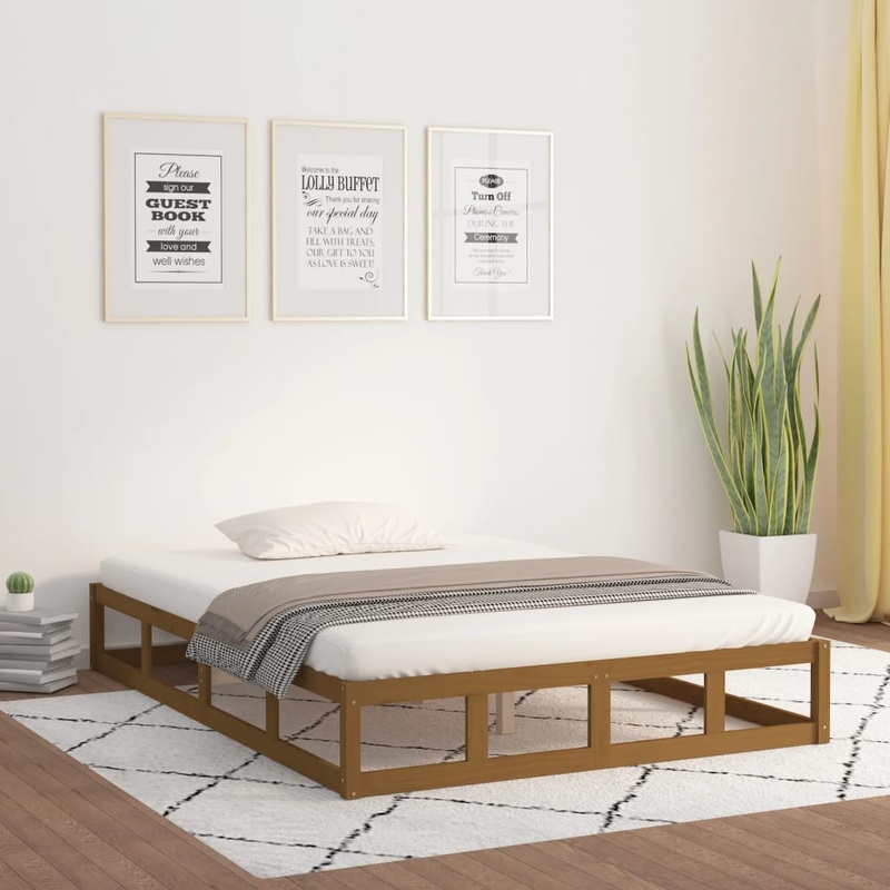 Cadre de lit sans matelas marron miel 200x200 cm bois massif