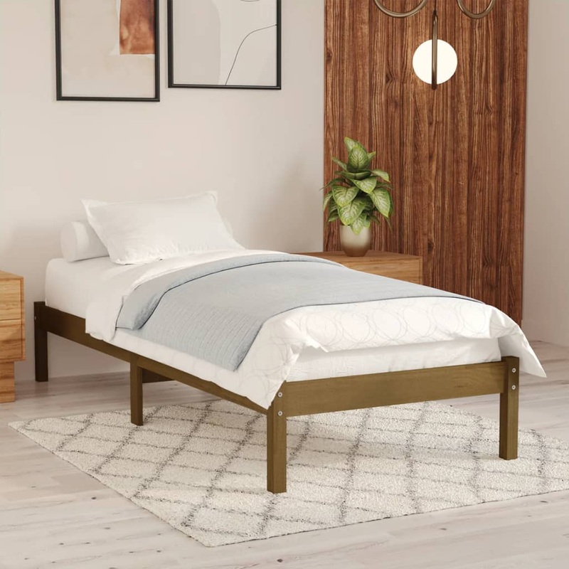 Cadre de lit sans matelas marron miel bois massif 100x200 cm