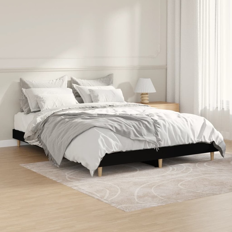 Cadre de lit sans matelas noir 135x190 cm bois d'ingnierie