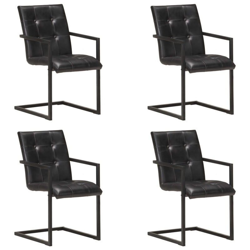 Chaises  manger cantilever lot de 4 noir cuir vritable