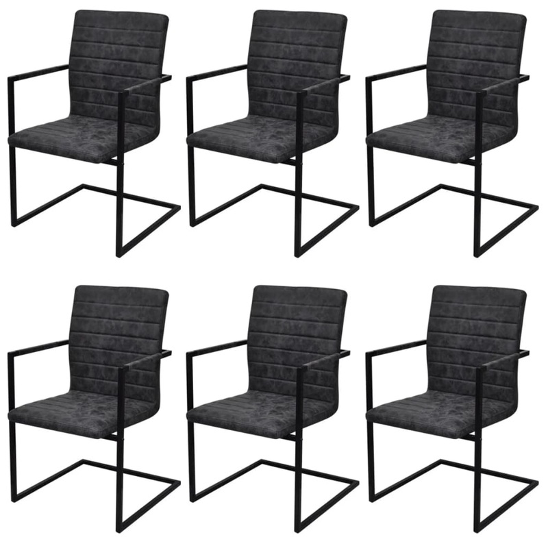 Chaises  manger cantilever lot de 6 noir similicuir