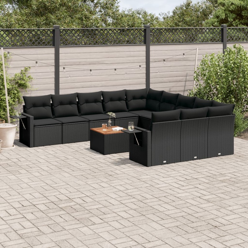 Salon de jardin 12 pcs avec coussins noir rsine tresse