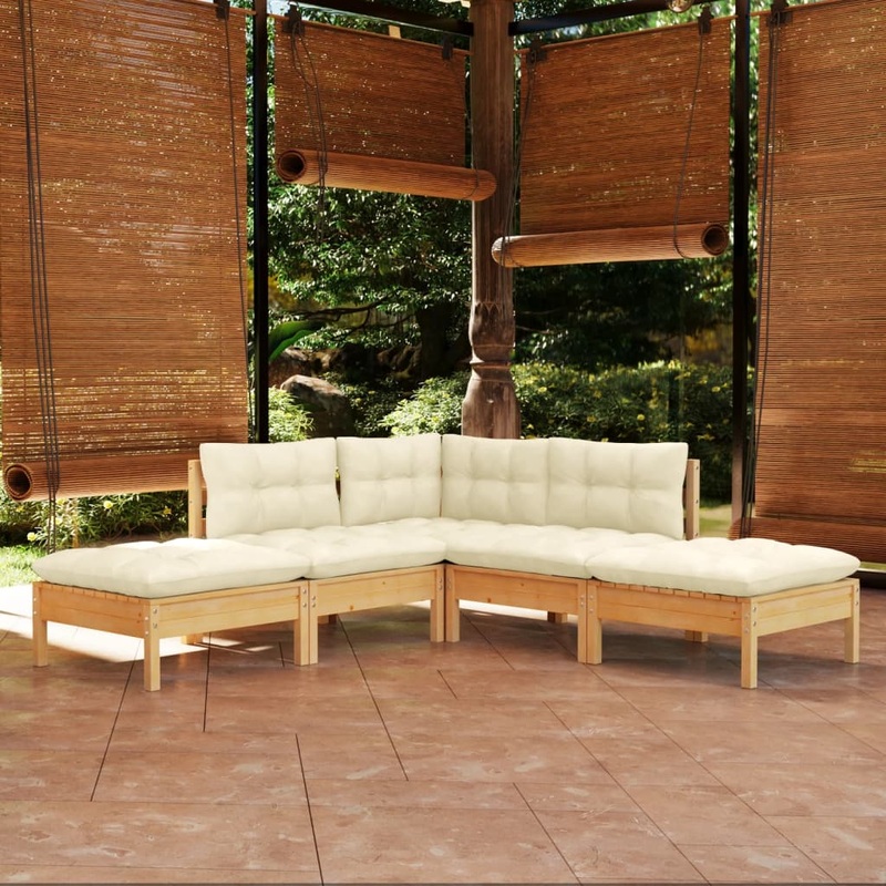 Salon de jardin 5 pcs avec coussins crme bois de pin