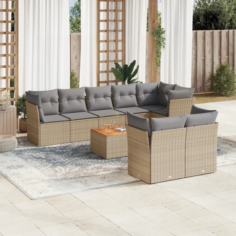 Salon de jardin avec coussins 9pcs mlange beige rsine tresse