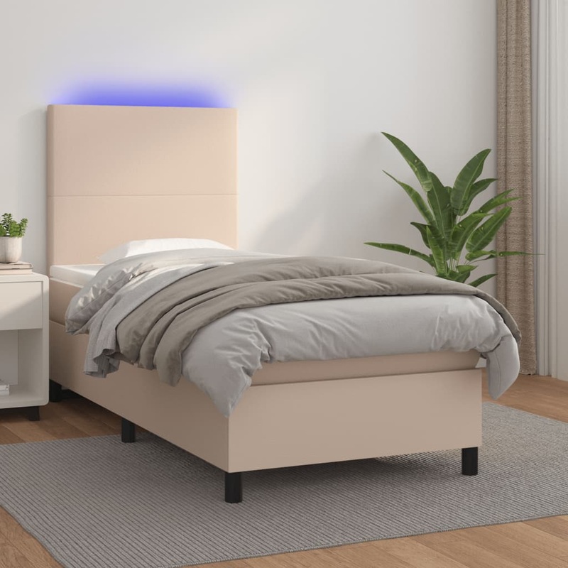 Sommier  lattes de lit avec matelas et LED Cappuccino 90x190cm