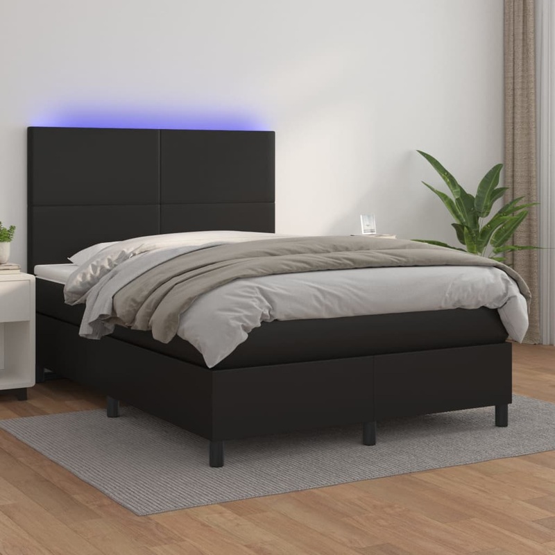 Sommier  lattes de lit avec matelas et LED Noir 140x200 cm