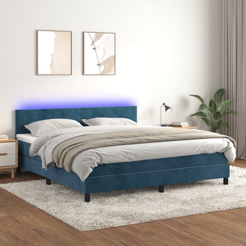 Sommier  lattes de lit avec matelas LED Bleu fonc 180x200 cm