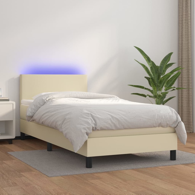 Sommier  lattes de lit et matelas et LED Crme 100x200 cm