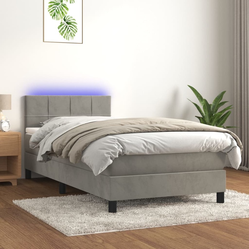 Sommier  lattes de lit et matelas et LED Gris clair 90x190 cm
