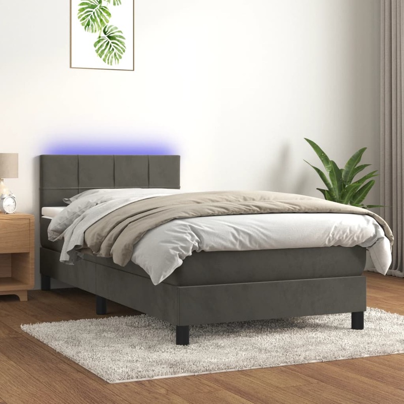 Sommier  lattes de lit et matelas et LED Gris fonc 80x200 cm