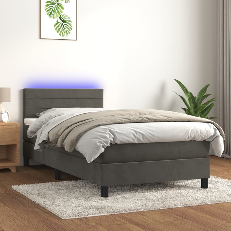 Sommier  lattes de lit et matelas et LED Gris fonc 90x190 cm