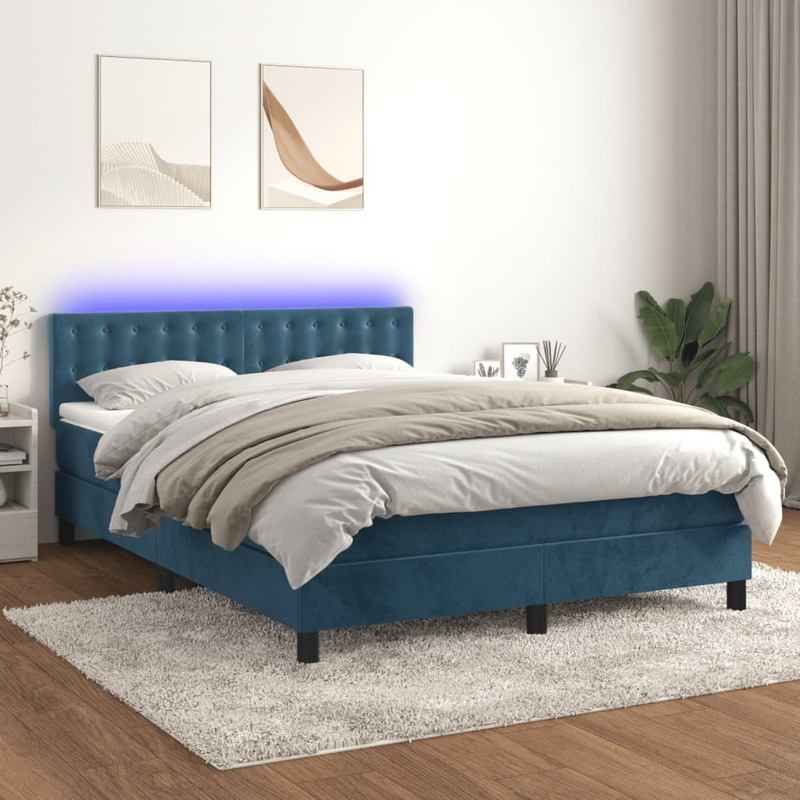 Sommier  lattes de lit matelas et LED Bleu fonc 140x200 cm