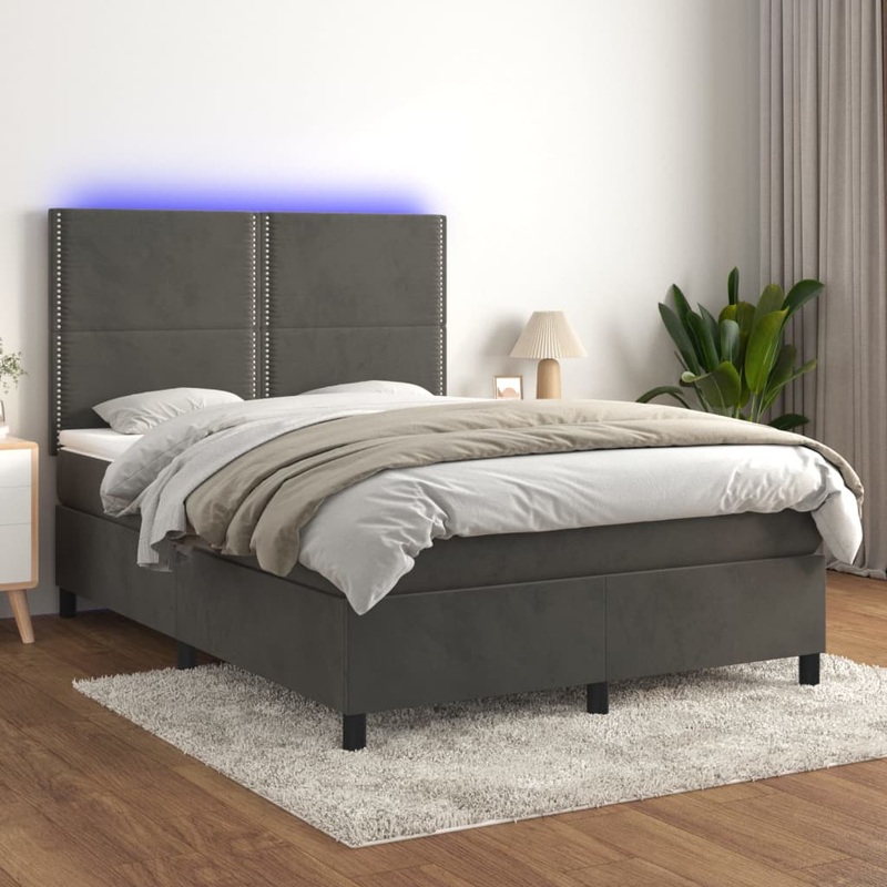 Sommier  lattes de lit matelas et LED Gris fonc 140x190 cm