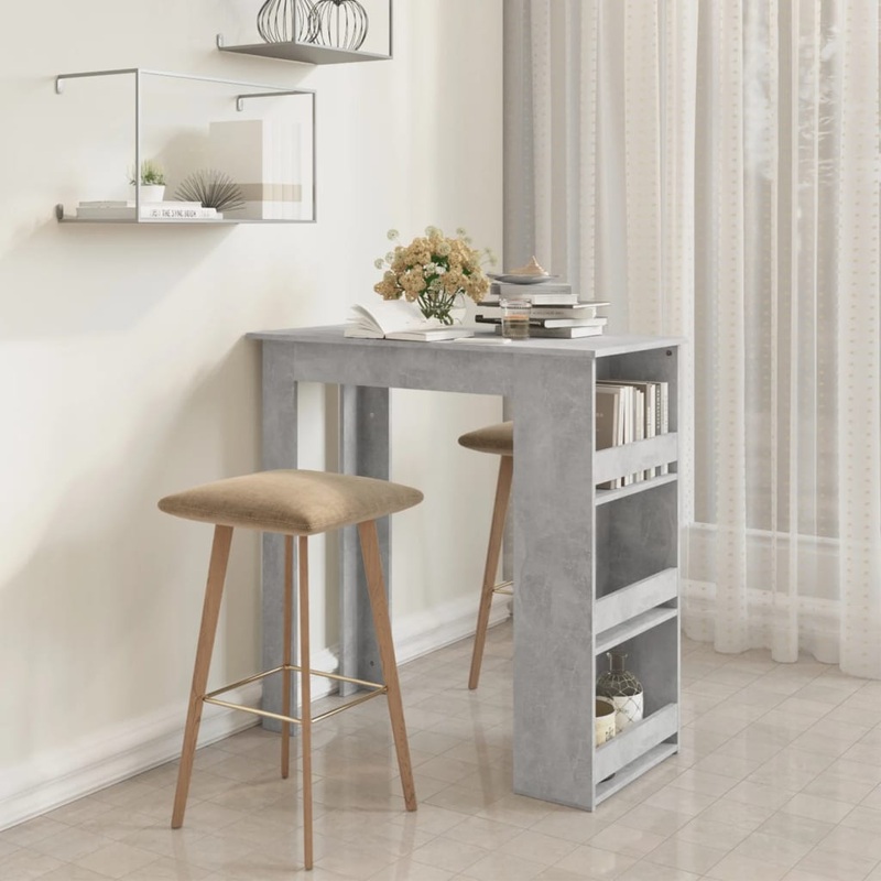 Table de bar  tagre de rangement Gris bton 102x50x103,5 cm